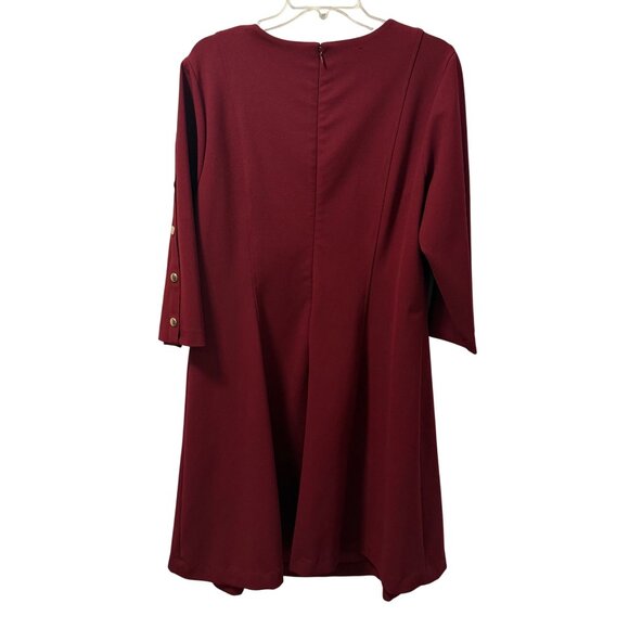 Liz Claiborne 18W Burgundy Dress With Gold Button Accents & 3/4 Sleeves Dress - Picture 11 of 11